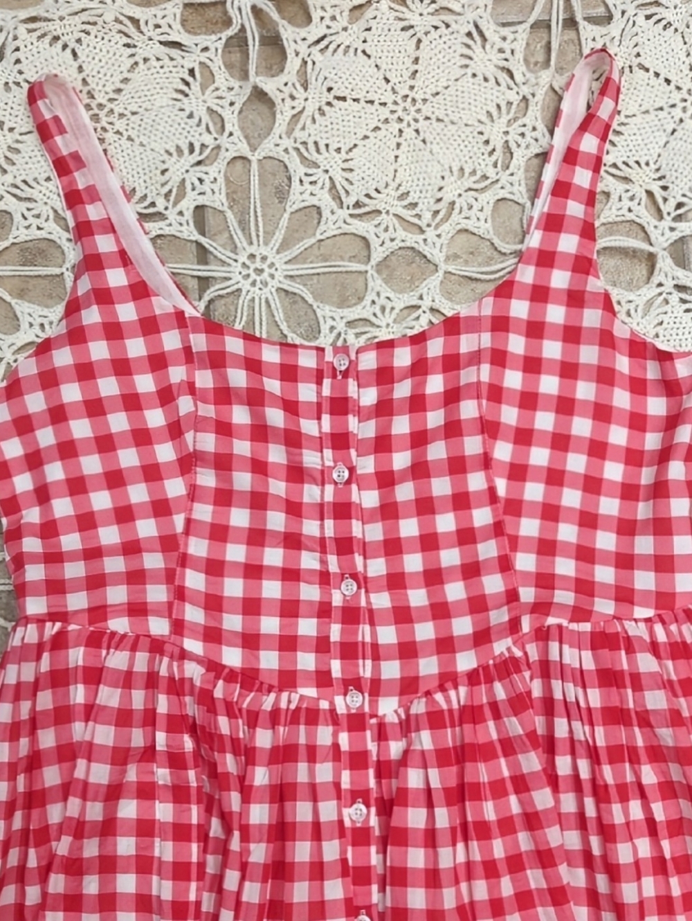 Asos Gingham Picnic Red And White Check Button Down Maxi Sun Dress - Picture 3 of 12